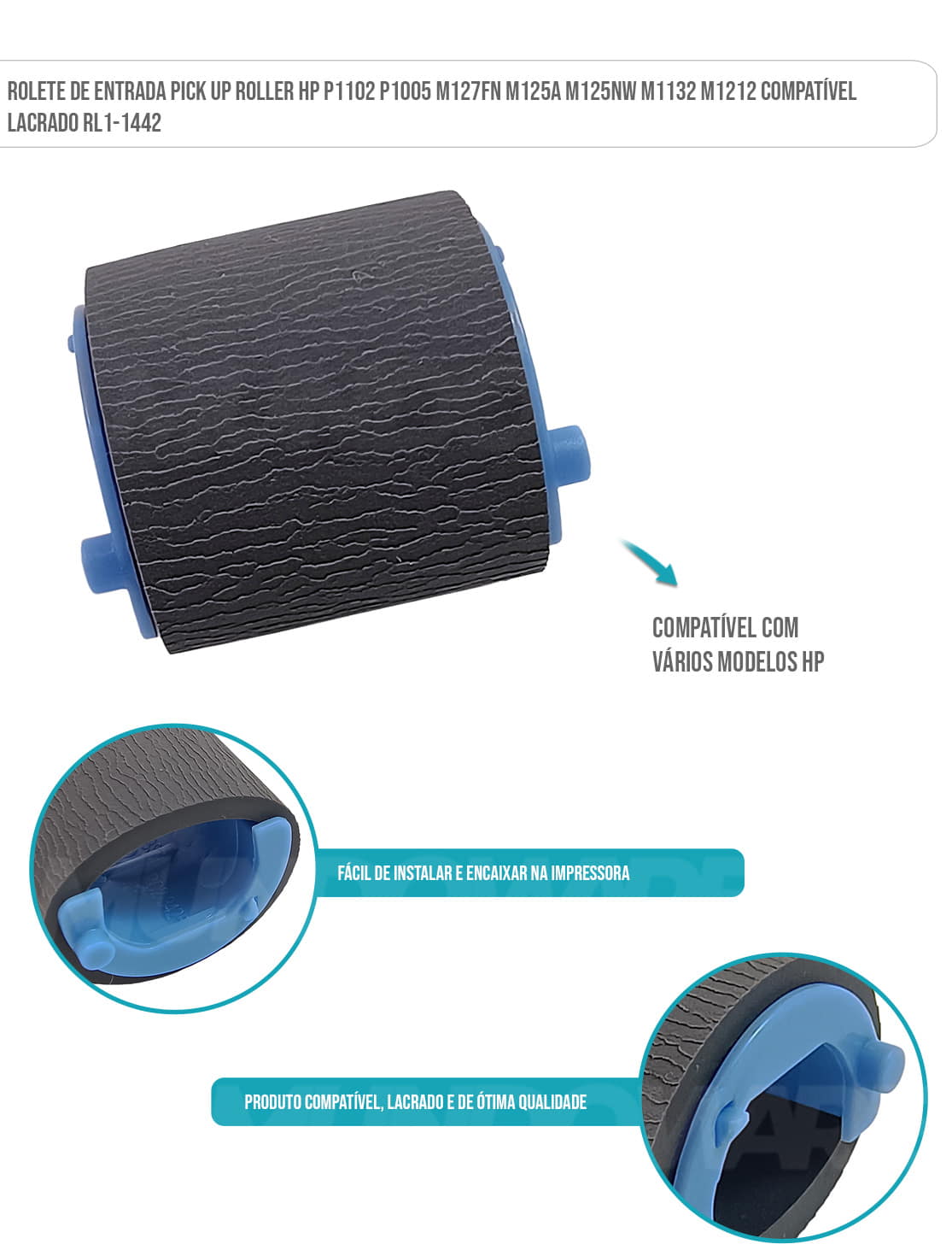 Rolete de Entrada Pick Up Roller HP P1102 P1005 M127FN M125A M125NW M1132 M1212 Compatível Lacrado RL1-1442 Rolete de Entrada Pick Up Roller HP P1102 P1005 M127FN M125A M125NW M1132 M1212 Compatível Lacrado RL1-1442