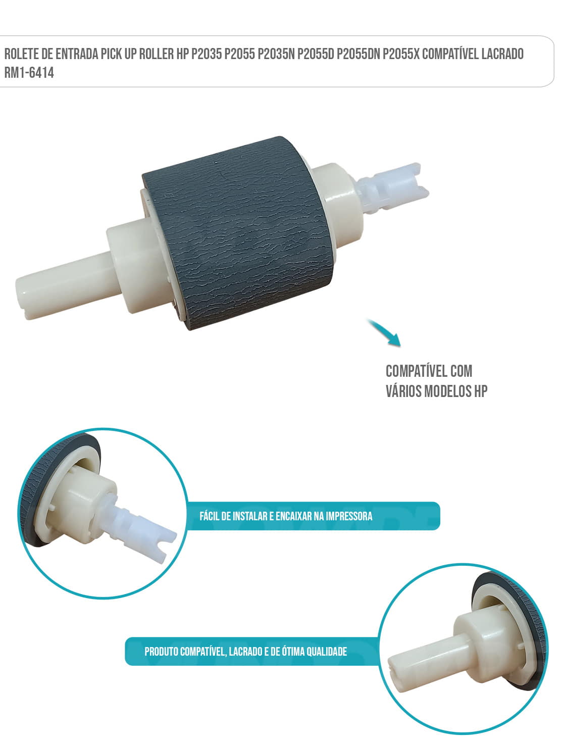 Rolete de Entrada Pick Up Roller HP P2035 P2055 P2035N P2055D P2055DN P2055X Compatível Lacrado RM1-6414 Rolete de Entrada Pick Up Roller HP P2035 P2055 P2035N P2055D P2055DN P2055X Compatível Lacrado RM1-6414