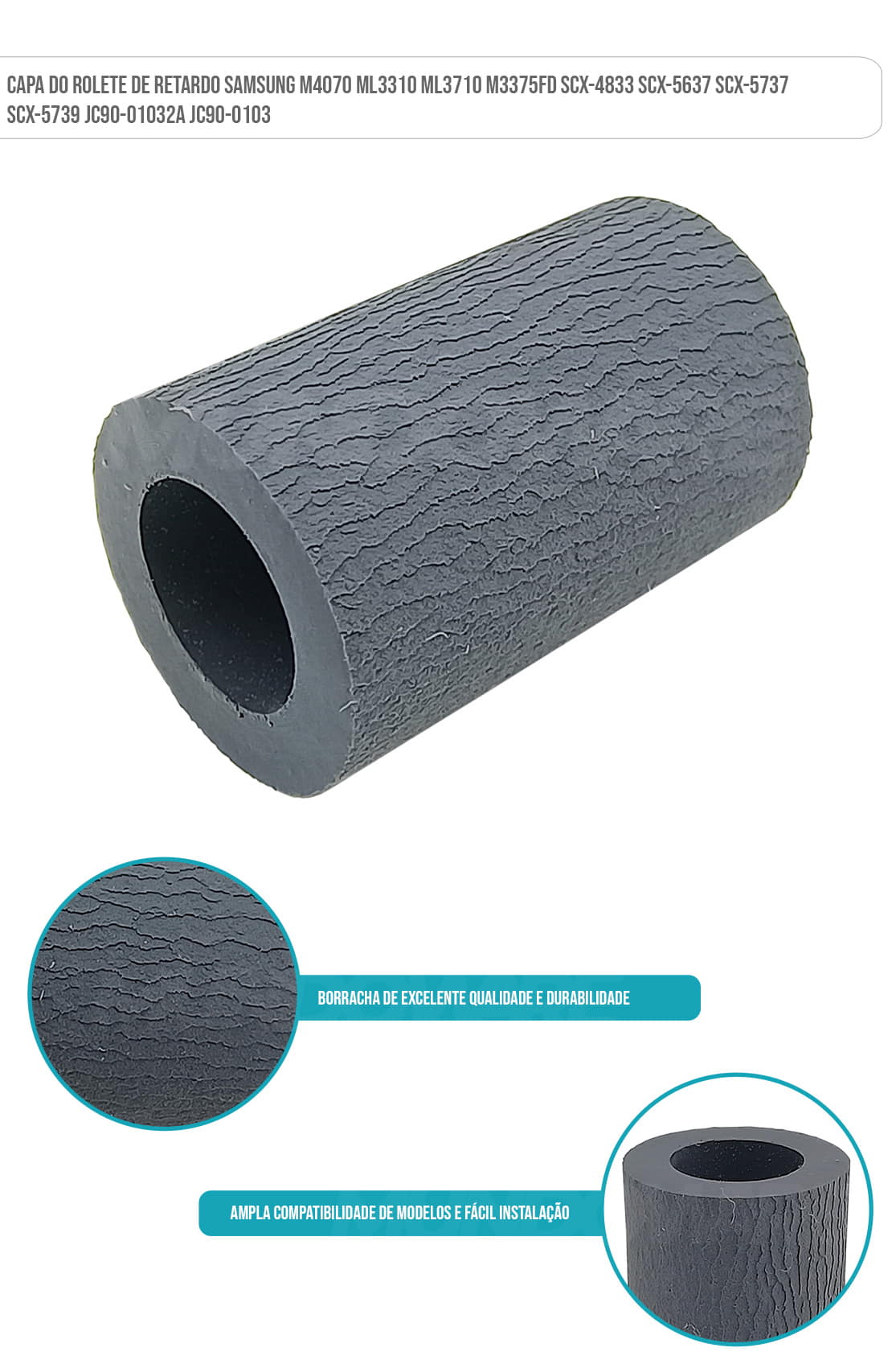 Capa do Rolete de Retardo Samsung M4070 ML3310 ML3710 M3375FD SCX-4833 SCX-5637 SCX-5737 SCX-5739 JC90-01032A JC90-0103 Capa do Rolete de Retardo Samsung M4070 ML3310 ML3710 M3375FD SCX-4833 SCX-5637 SCX-5737 SCX-5739 JC90-01032A JC90-0103