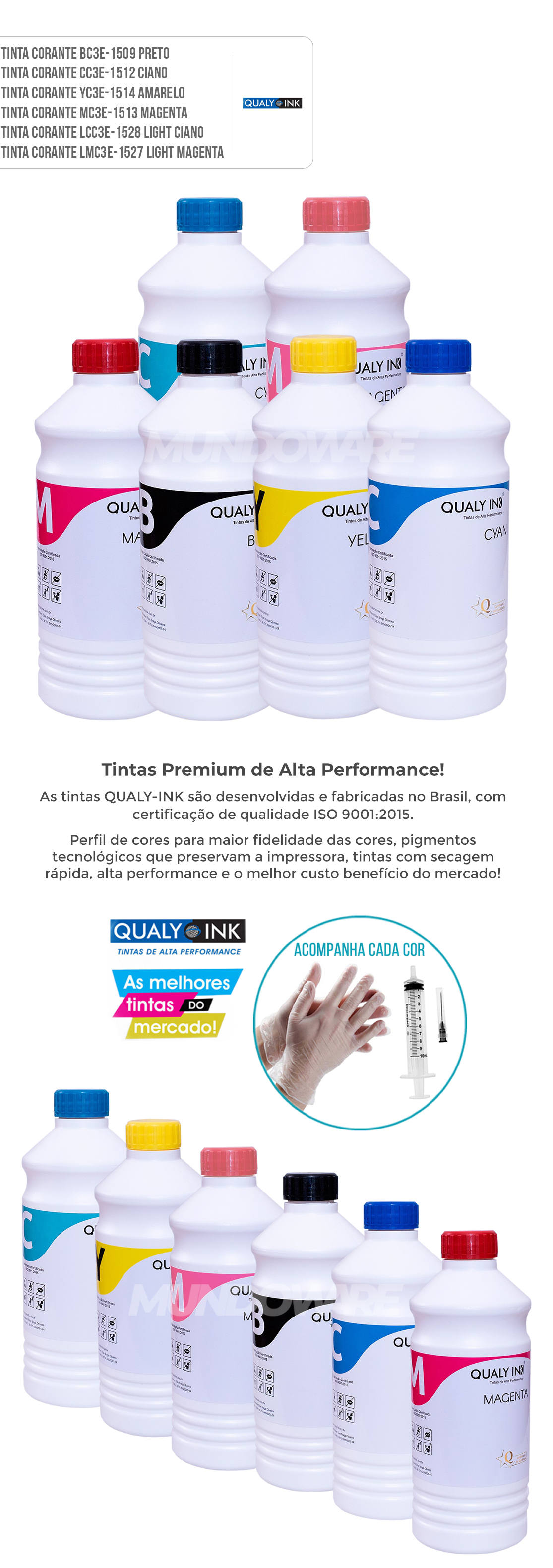 Kit Colorido 6 Cores de Refil de Tinta Qualy-Ink Corante para Epson série 673 impressoras L800 L805 L810 L850 L1800