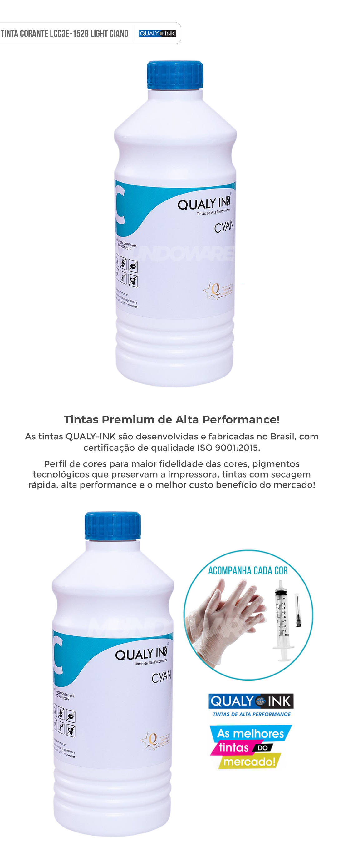 Refil de Tinta Qualy-Ink Ciano Light Corante para Epson série 673 impressoras L800 L805 L810 L850 L1800