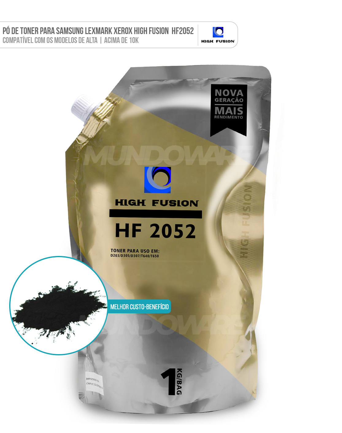 P de Toner High Fusion HF2052 HF 2052 Compatvel para Samsung Lexmark Universal de Alta (acima de 10K) Preto Bag 1 kg