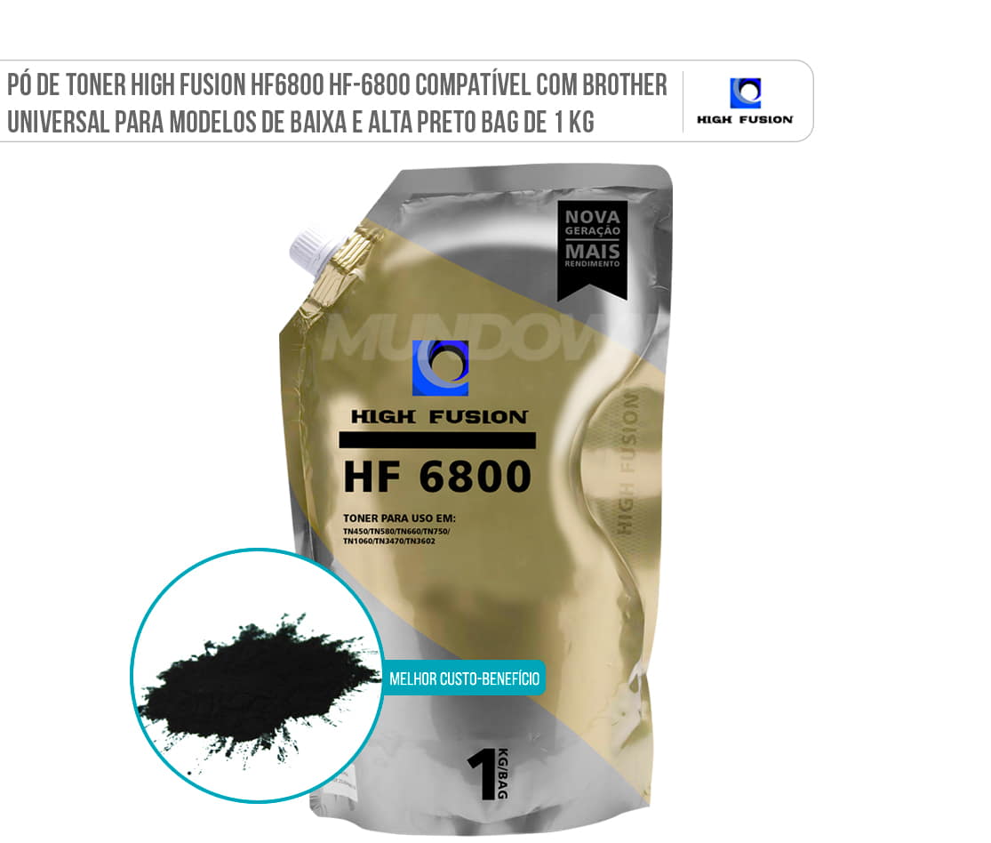 Pó de Toner High Fusion HF6800 HF-6890 Compatível com Brother Universal TN450 TN2340 TN1060 TN3472 TN3602 Preto Bag 1 Kg