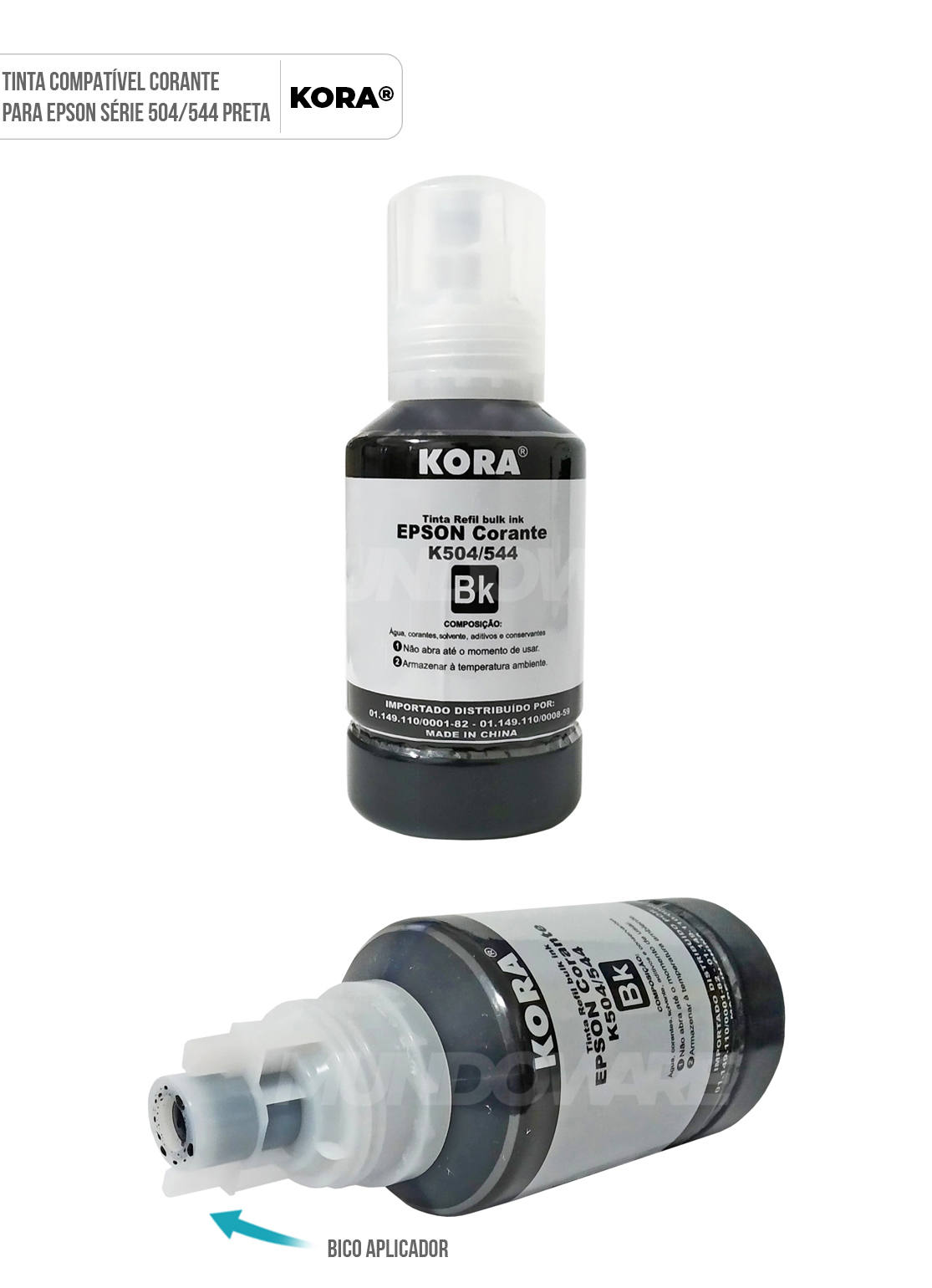 Tinta Preta Kora Compatvel com 504 / 544 Corante para Epson L3108 L3250 L4160 L5190 Refil 127ml