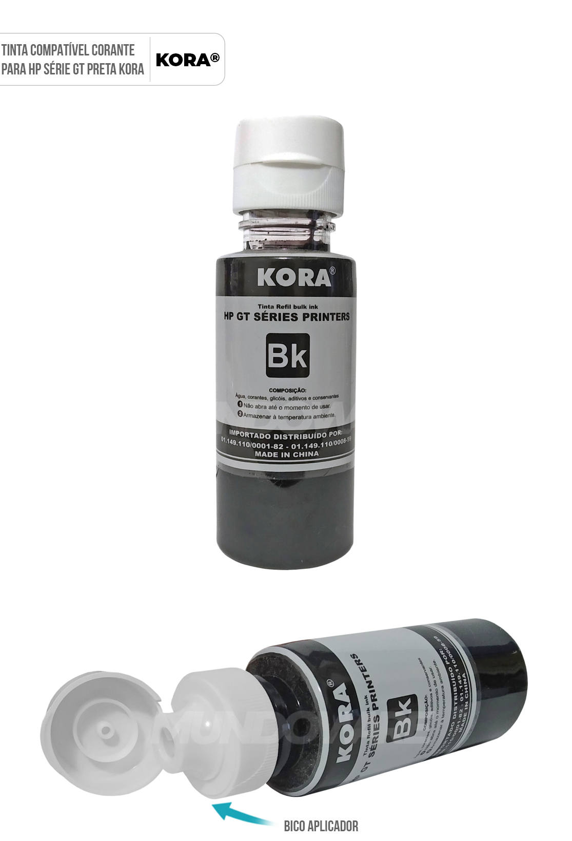 Tinta Preta Kora Compatvel com GT53 Corante para HP GT5822 GT5820 GT5810 InkTank 419 416 Refil 90ml