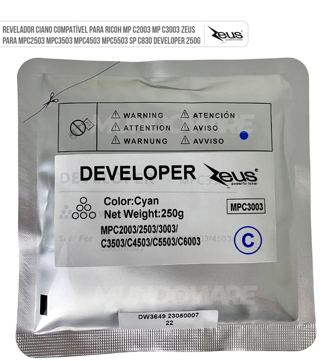 Revelador Developer Ciano Compatível para Ricoh MP C2003 MP C3003 Zeus para MPC2503 MPC3503 MPC4503 MPC5503 SP C830 Developer 250g Revelador Ciano Compatível para Ricoh MP C2003 MP C3003 Zeus para MPC2503 MPC3503 MPC4503 MPC5503 SP C830 Developer 250g