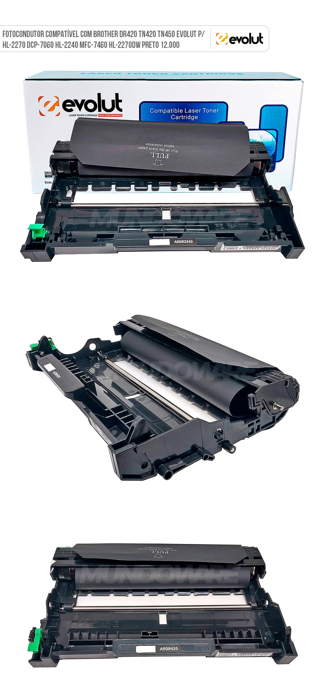 Fotocondutor Compatível com Brother DR420 TN420 TN450 Evolut p/ HL-2270 DCP-7060 HL-2240 MFC-7460 HL-2270DW Preto 12.000