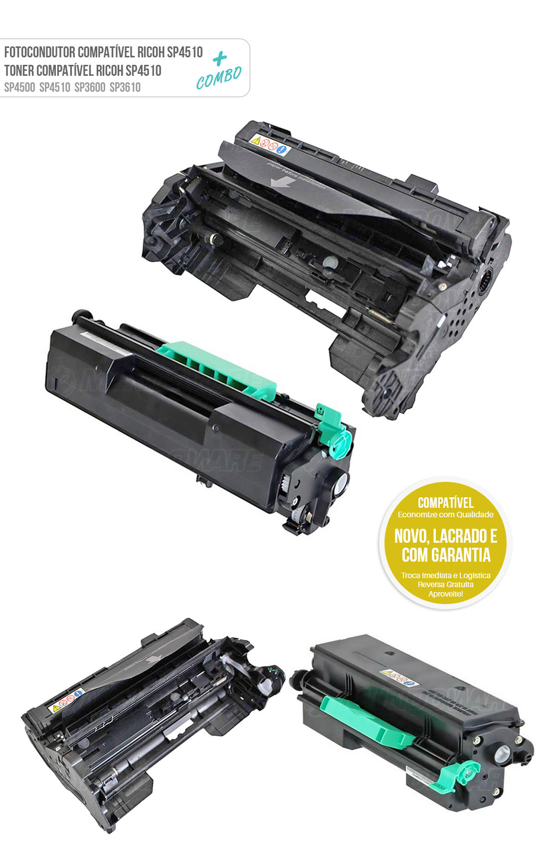 Cartucho de Cilindro + Toner Compatíveis para Impressora SP4500 SP4510 SP4520 SP3600 SP3610