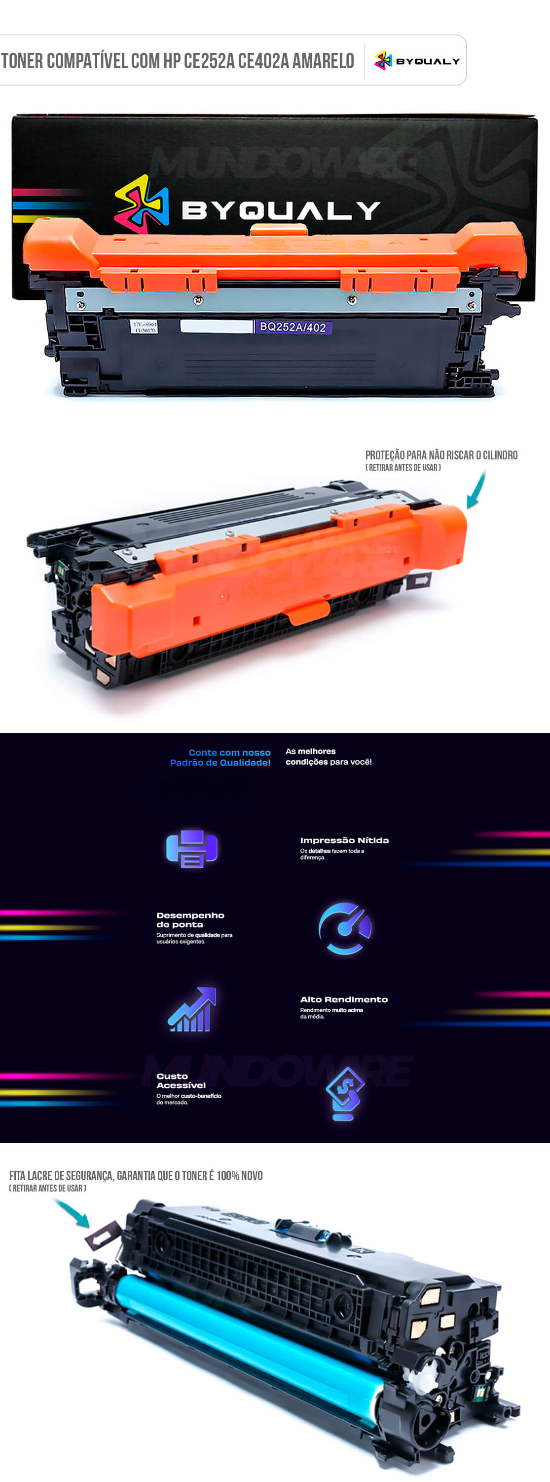 Toner Amarelo Compatível com HP CE252A CE402A ByQualy para M575dn M570dn M570dw M575c M551dn M551 CP3525x CM3530fs 7.000 Cartucho de Toner Amarelo Compatível com HP CE252A CE402A ByQualy para M575dn M570dn M570dw M575c M551dn M551 CP3525x CM3530fs 7.000