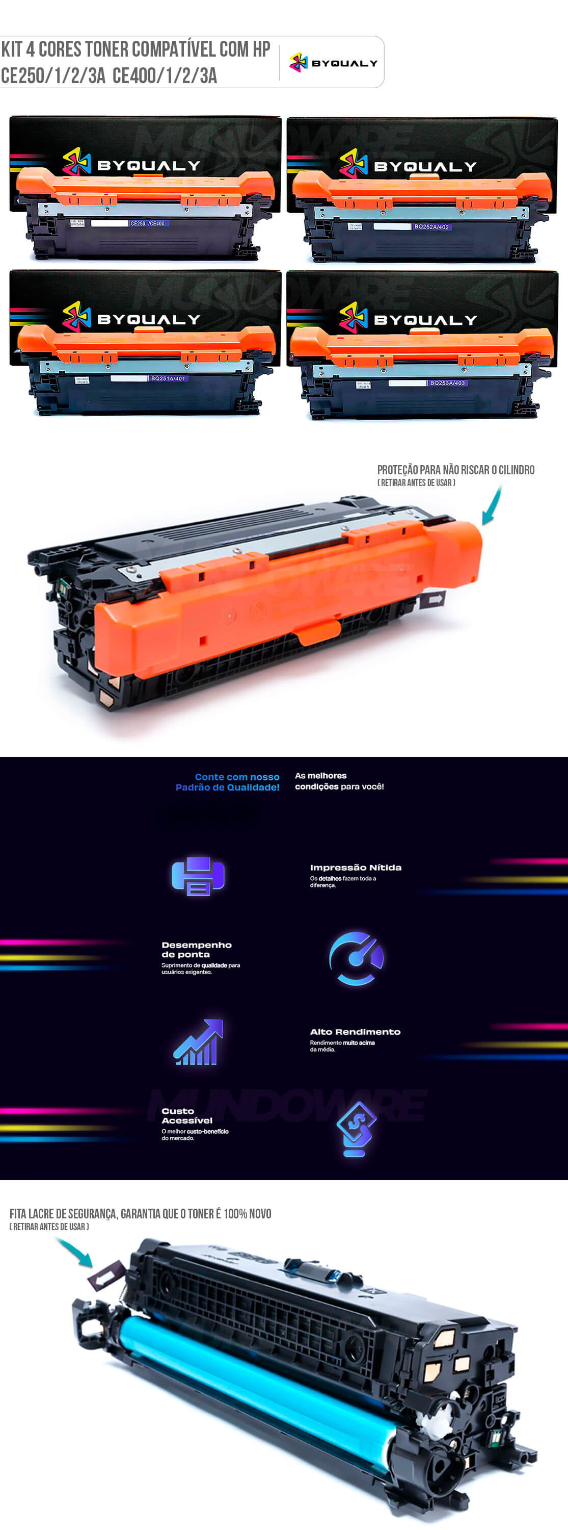 Kit Colorido Toner Compatível com HP CE250/1/2/3A CE400/1/2/3A ByQualy para M575 M570 M551 CP3525 CM3530 M575dn M570dw Kit 4 Cores Toner Compatível com HP CE250/1/2/3A CE400/1/2/3A ByQualy para M575 M570 M551 CP3525 CM3530 M575dn M570dw