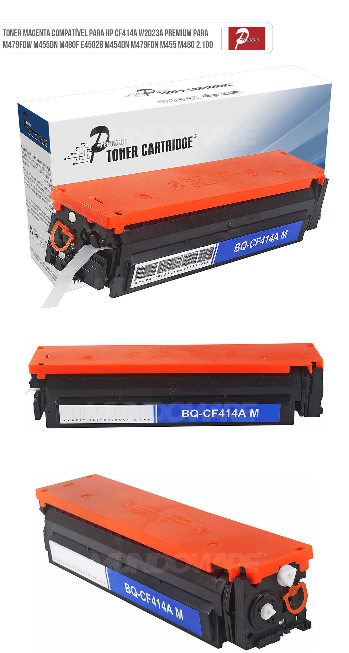 Toner Compatível com HP W2023A 414A Magenta para M454 M479 M480 M455 M454dw M454dn M479fdw M479dw M479fdn Premium 2.100 Cartucho de Toner Compatível com HP W2023A 414A Magenta para M454 M479 M480 M455 M454dw M454dn M479fdw M479dw M479fdn Premium 2.100