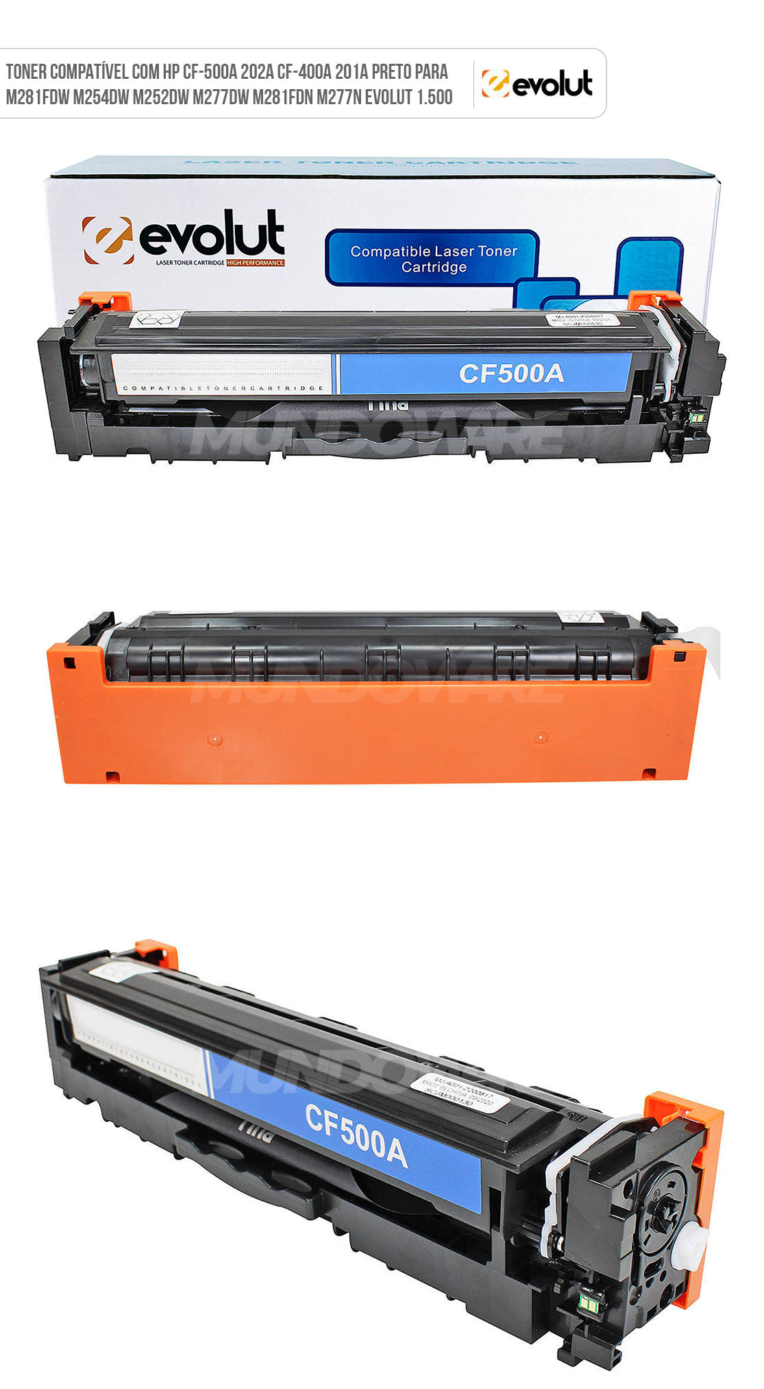 Cartucho de Toner Compatível com HP CF-500A 202A CF-400A 201A Preto para M281fdw M254dw M252dw M277dw M281fdn M277n Evolut 1.500 Toner Compatível com HP CF-500A 202A CF-400A 201A Preto para M281fdw M254dw M252dw M277dw M281fdn M277n Evolut 1.500