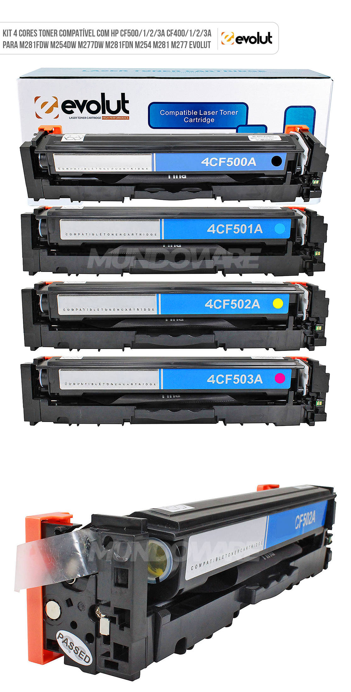 Kit 4 Cores Toner Compatível com HP CF500/1/2/3A CF400/1/2/3A para M281fdw M254dw M277dw M281fdn M254 M281 M277 Evolut Kit Colorido de Cartuchos de Toner Compatível com HP CF500/1/2/3A CF400/1/2/3A para M281fdw M254dw M277dw M281fdn M254 M281 M277 Evolut