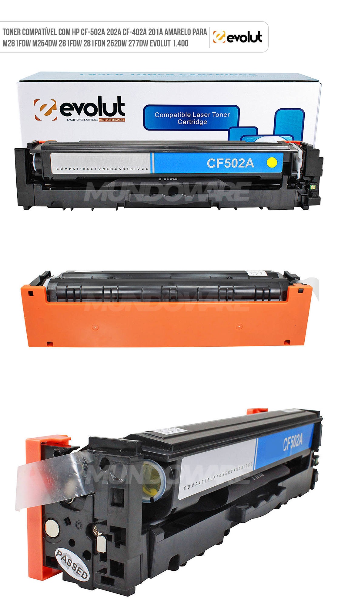 Toner Compatível com HP CF-502A 202A CF-402A 201A Amarelo para M281fdw M254dw 281fdw 281fdn 252dw 277dw Evolut 1.400 Cartucho de Toner Compatível com HP CF-502A 202A CF-402A 201A Amarelo para M281fdw M254dw 281fdw 281fdn 252dw 277dw Evolut 1.400