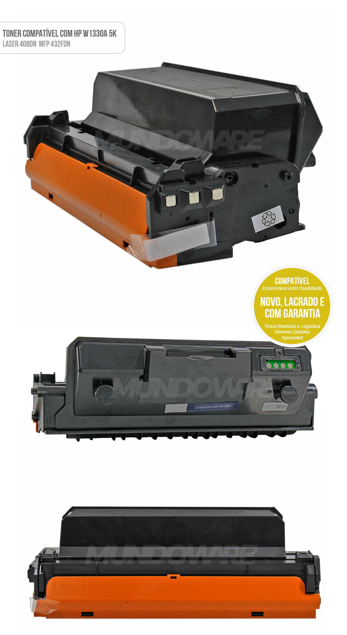 Toner Compatível com W1330A W1330 para Impressora HP Laserjet MFP M432fdn M408dn M432 M408 432fdn 408dn Preto 5.000