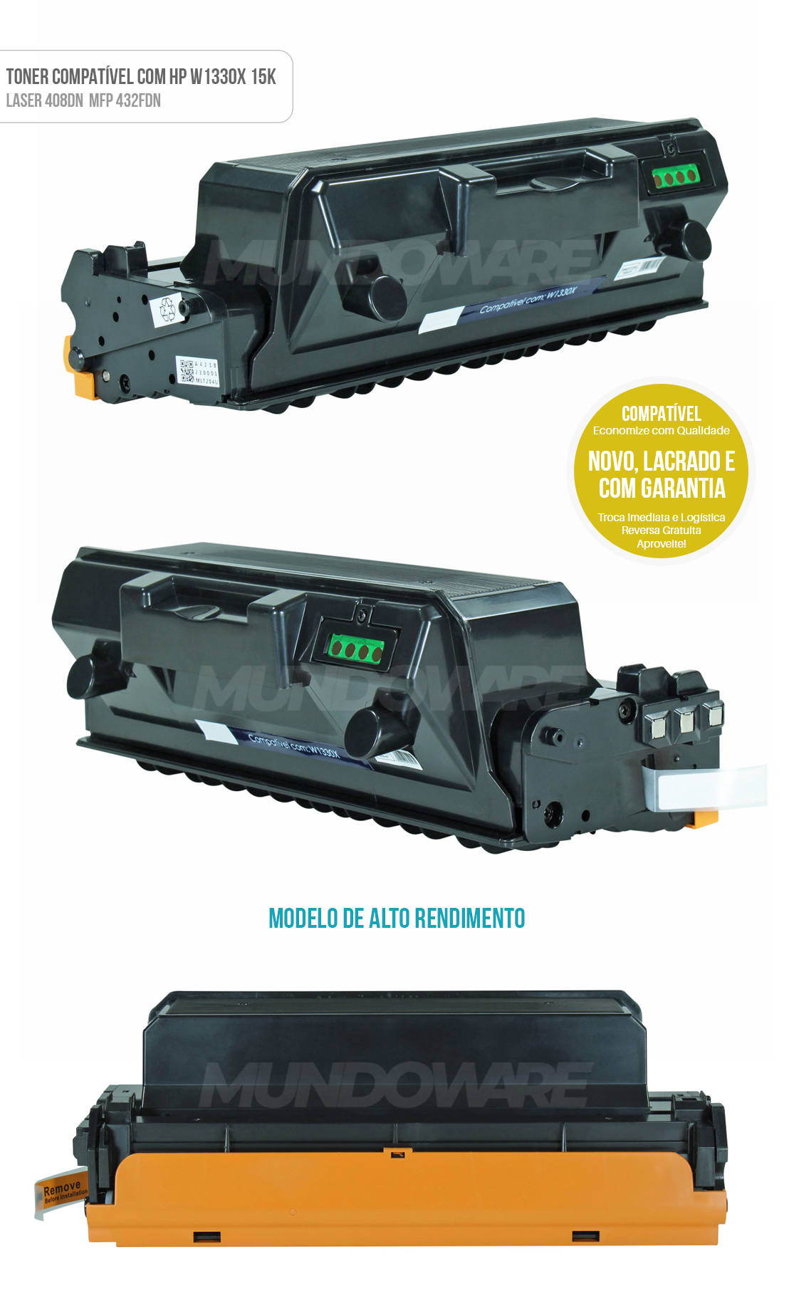 Toner Compatível com W1330X 1330 Alto Rendimento p/ Impressora HP Laserjet MFP M432fdn M408dn 432fdn 408dn Preto 15.000