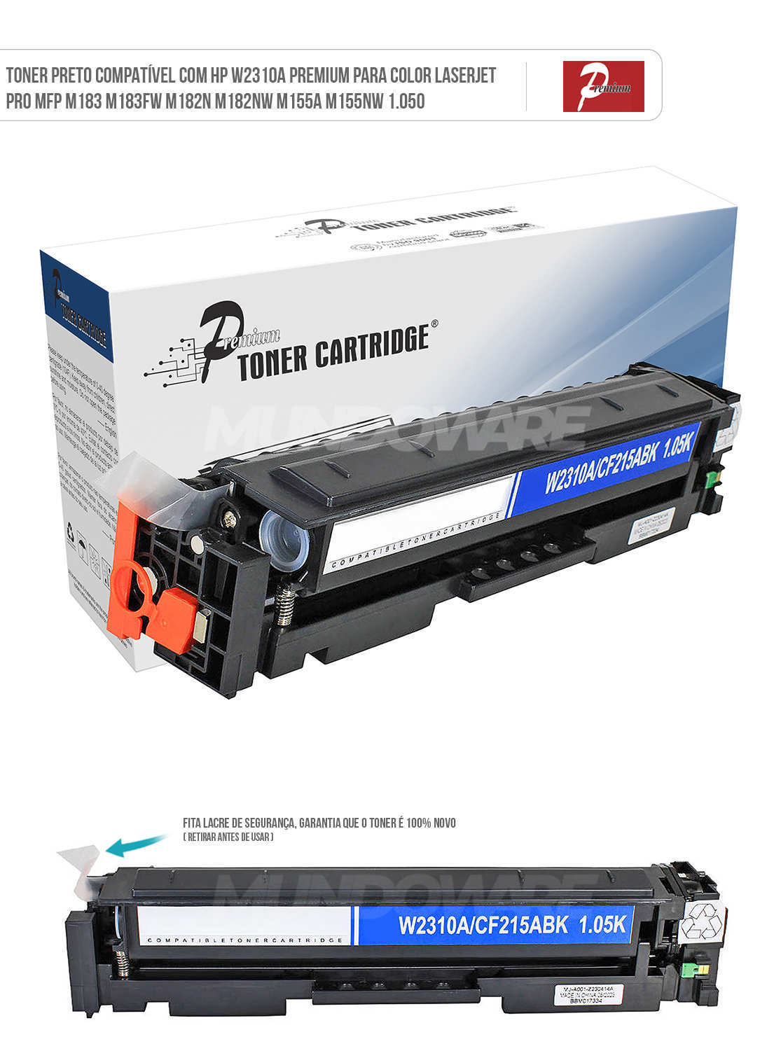 Toner Preto Compatível com HP W2310A Premium para Color LaserJet Pro MFP M183 M183fw M182n M182nw M155a M155nw 1.050 Cartucho de Toner Preto Compatível com HP W2310A Premium para Color LaserJet Pro MFP M183 M183fw M182n M182nw M155a M155nw 1.050