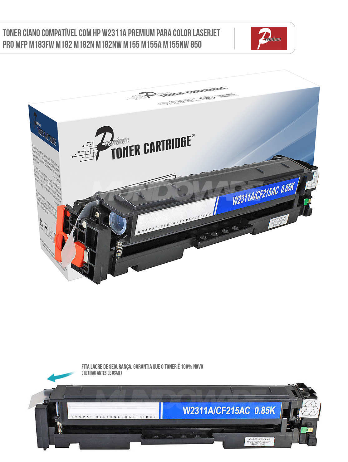Toner Ciano Compatível com HP W2311A Premium para Color LaserJet Pro MFP M183fw M182 M182n M182nw M155 M155a M155nw 850 Cartucho de Toner Ciano Compatível com HP W2311A Premium para Color LaserJet Pro MFP M183fw M182 M182n M182nw M155 M155a M155nw 850