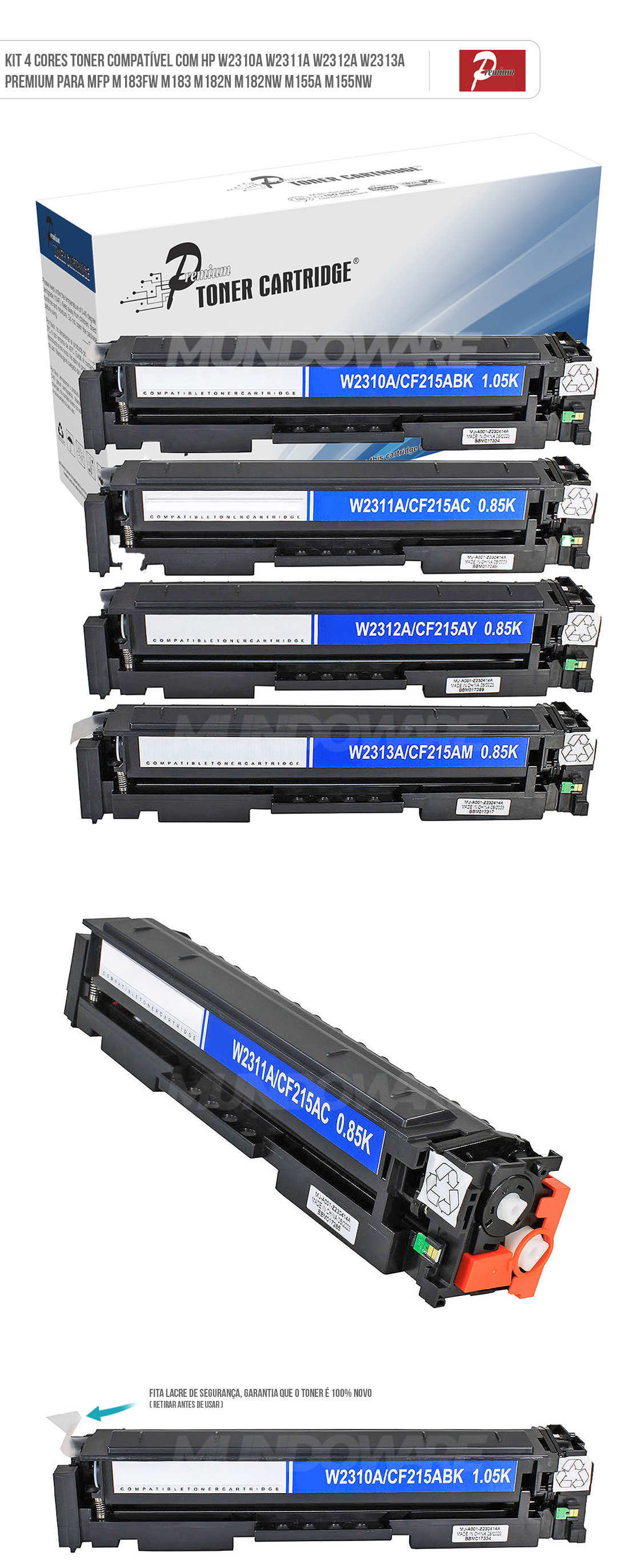 Kit Colorido Toner Compatível com HP W2310A W2311A W2312A W2313A Premium para MFP M183fw M183 M182n M182nw M155a M155nw Kit 4 Cores Toner Compatível com HP W2310A W2311A W2312A W2313A Premium para MFP M183fw M183 M182n M182nw M155a M155nw
