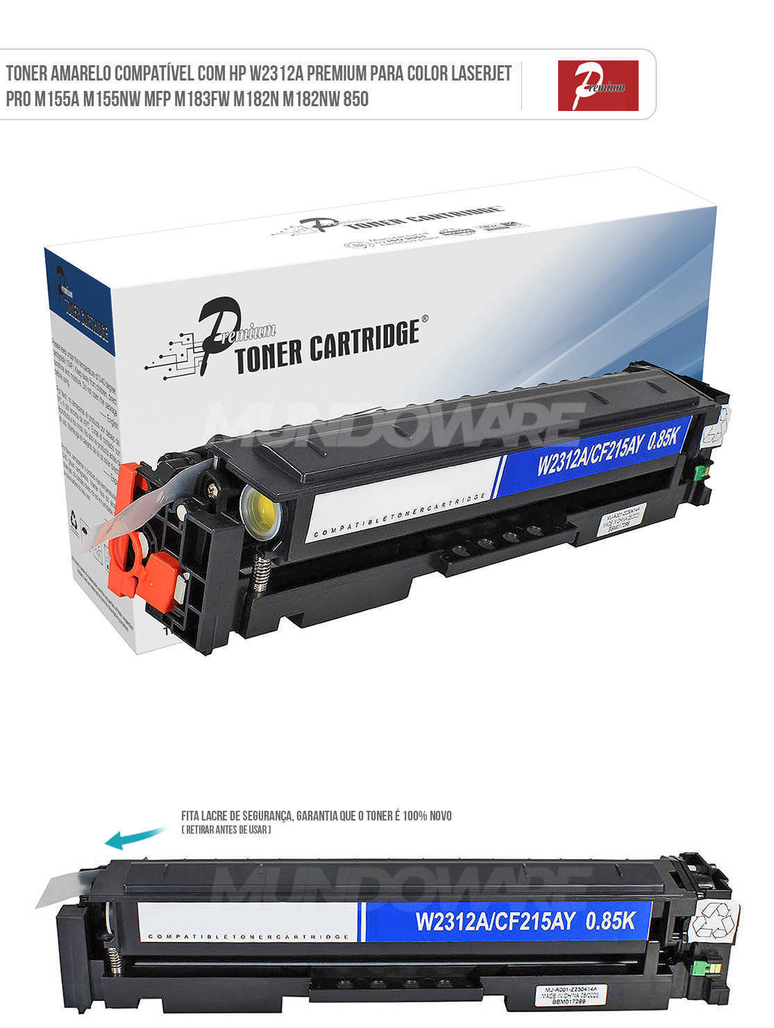 Toner Amarelo Compatível com HP W2312A Premium para Color LaserJet Pro M155a M155nw MFP M183fw M182n M182nw 850 Cartucho de Toner Amarelo Compatível com HP W2312A Premium para Color LaserJet Pro M155a M155nw MFP M183fw M182n M182nw 850