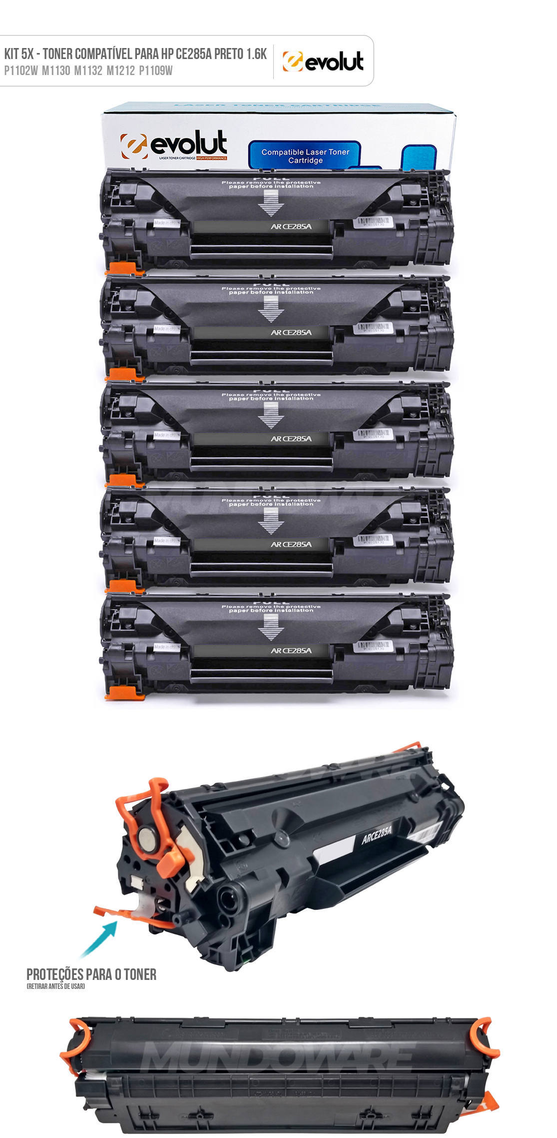 Kit 5x Toner Compatível para HP CE285A Evolut para P1102W P1102 P1109W M1132 M1210 M1212 M1213 M1217 M1219 Preto 1.600 Kit 5x Toner Compatível para HP CE285A Evolut para P1102W P1102 P1109W M1132 M1210 M1212 M1213 M1217 M1219 Preto 1.600