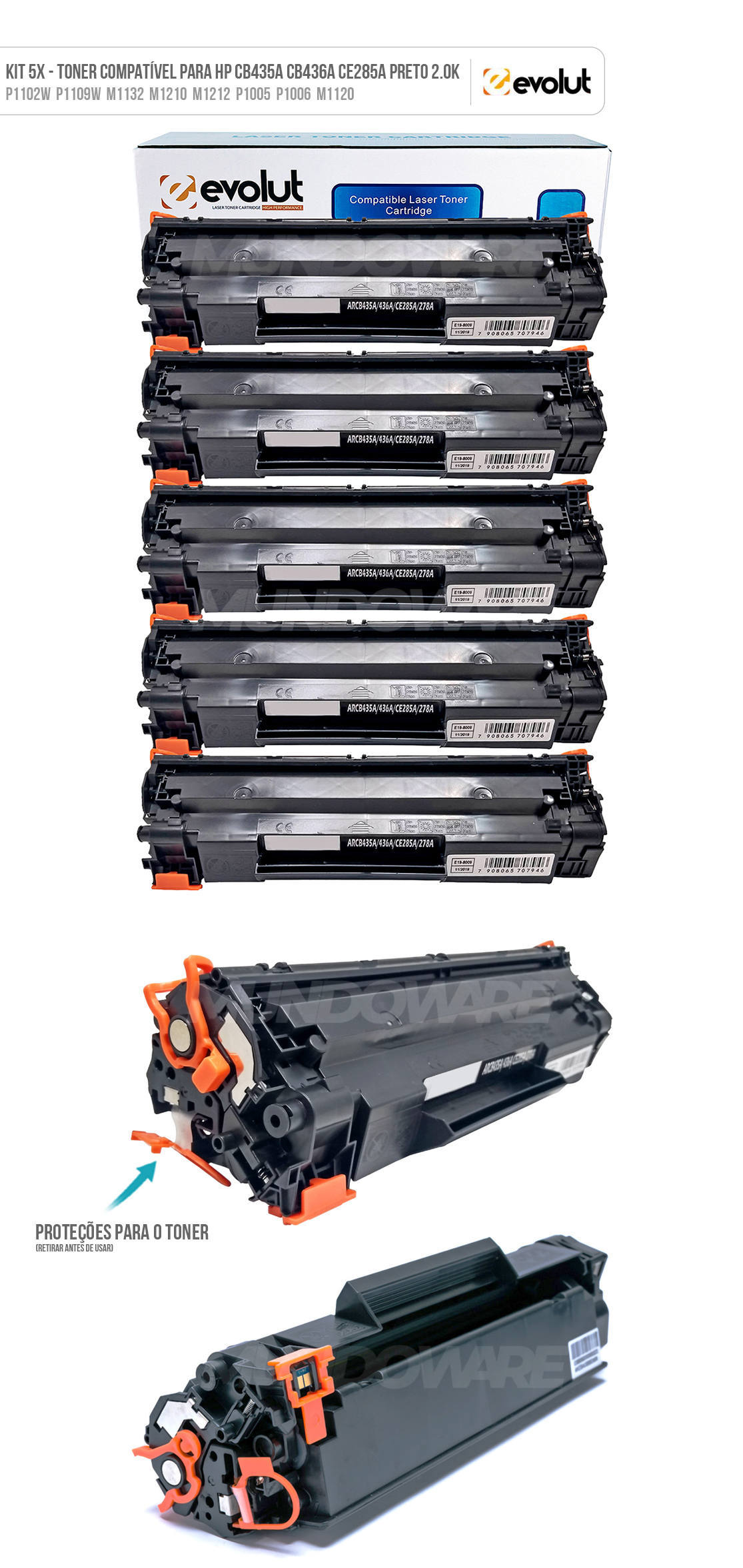 Kit 5x Toner Compatível para 435A 436A 285A Evolut para P1505n P1102w M1522 M1219 M1217fw M1120n M1212nf Preto 1.800 Kit 5x Toner Compatível para 435A 436A 285A Evolut para P1505n P1102w M1522 M1219 M1217fw M1120n M1212nf Preto 1.800