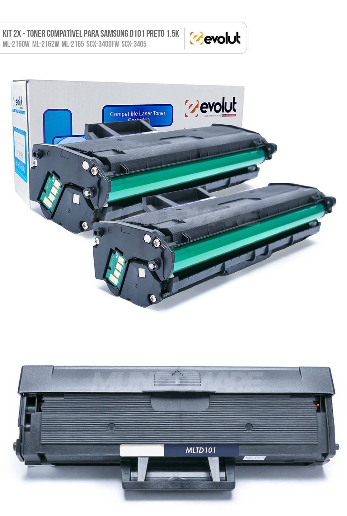 Kit 2x Toner Compatível com Samsung MLT101S D101 Evolut para ML-2165w ML-2162w ML-2160w SCX-3400fw SCX-3405 Preto 1.500 Kit 2x Toner Compatível com Samsung MLT101S D101 Evolut para ML-2165w ML-2162w ML-2160w SCX-3400fw SCX-3405 Preto 1.500