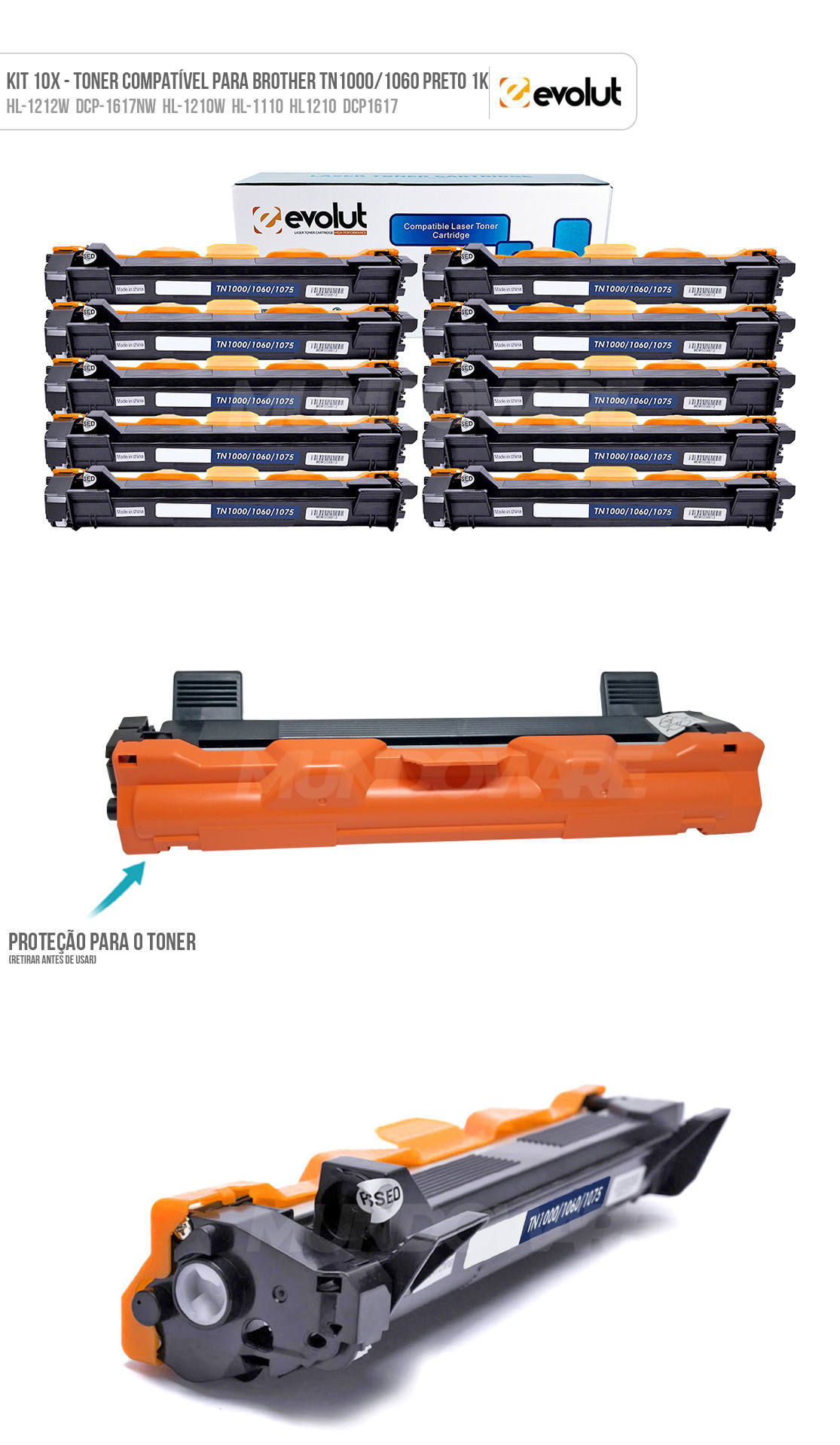 10 Toners Compatíveis para Brother TN-1000 TN-1060 para HL-1212w DCP-1617nw HL-1210w MFC-1810e DCP1617 Evolut Preto 1.000 Kit 10x Toner Compatível com Brother TN-1000 TN-1060 para HL-1212w DCP-1617nw HL-1210w MFC-1810e DCP1617 Evolut Preto 1.000