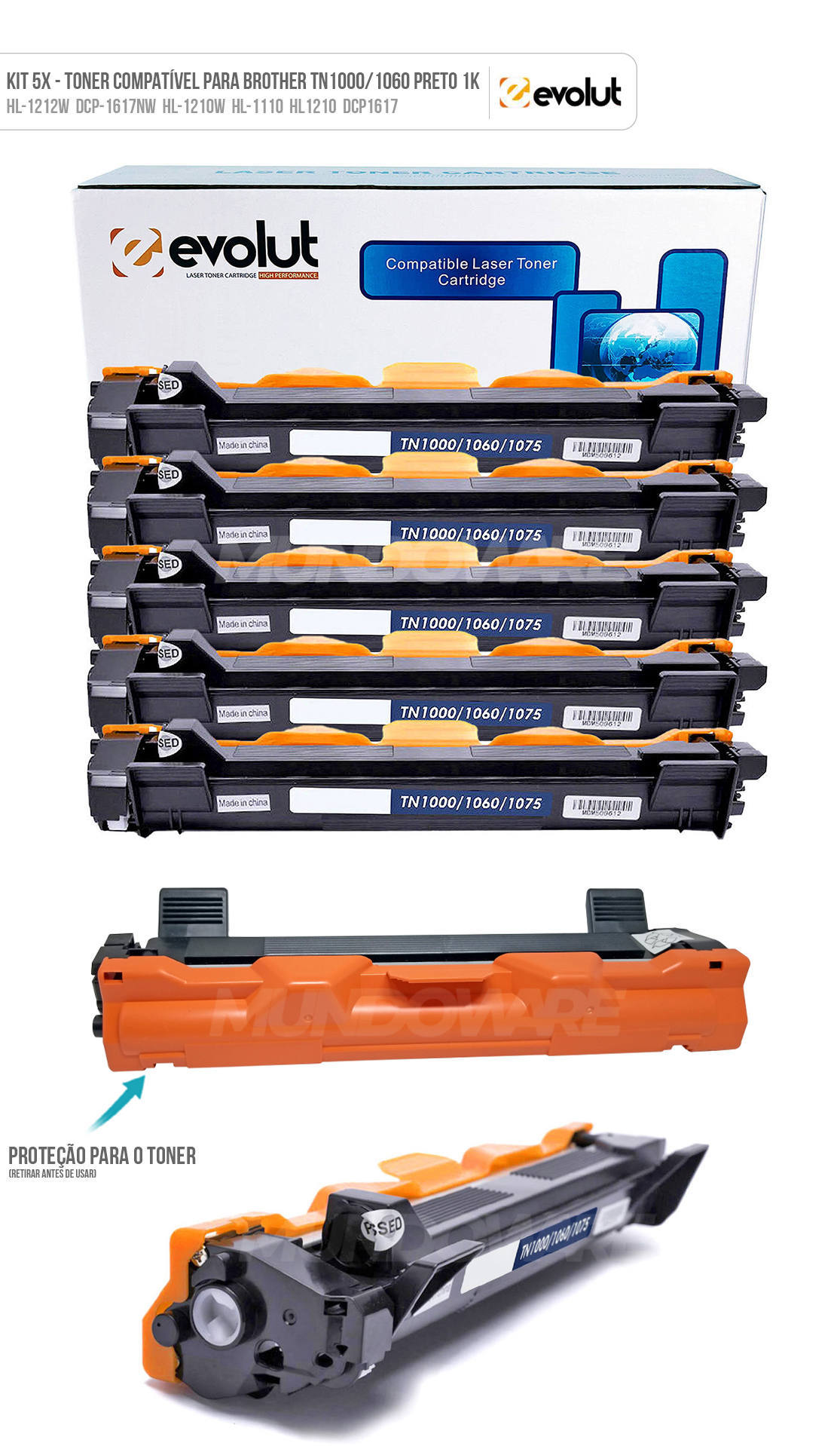 5 Toners Compatíveis para Brother TN-1000 TN-1060 para HL-1212w DCP-1617nw HL-1210w MFC-1810e DCP1617 Evolut Preto 1.000 Kit 5x Toner Compatível com Brother TN-1000 TN-1060 para HL-1212w DCP-1617nw HL-1210w MFC-1810e DCP1617 Evolut Preto 1.000