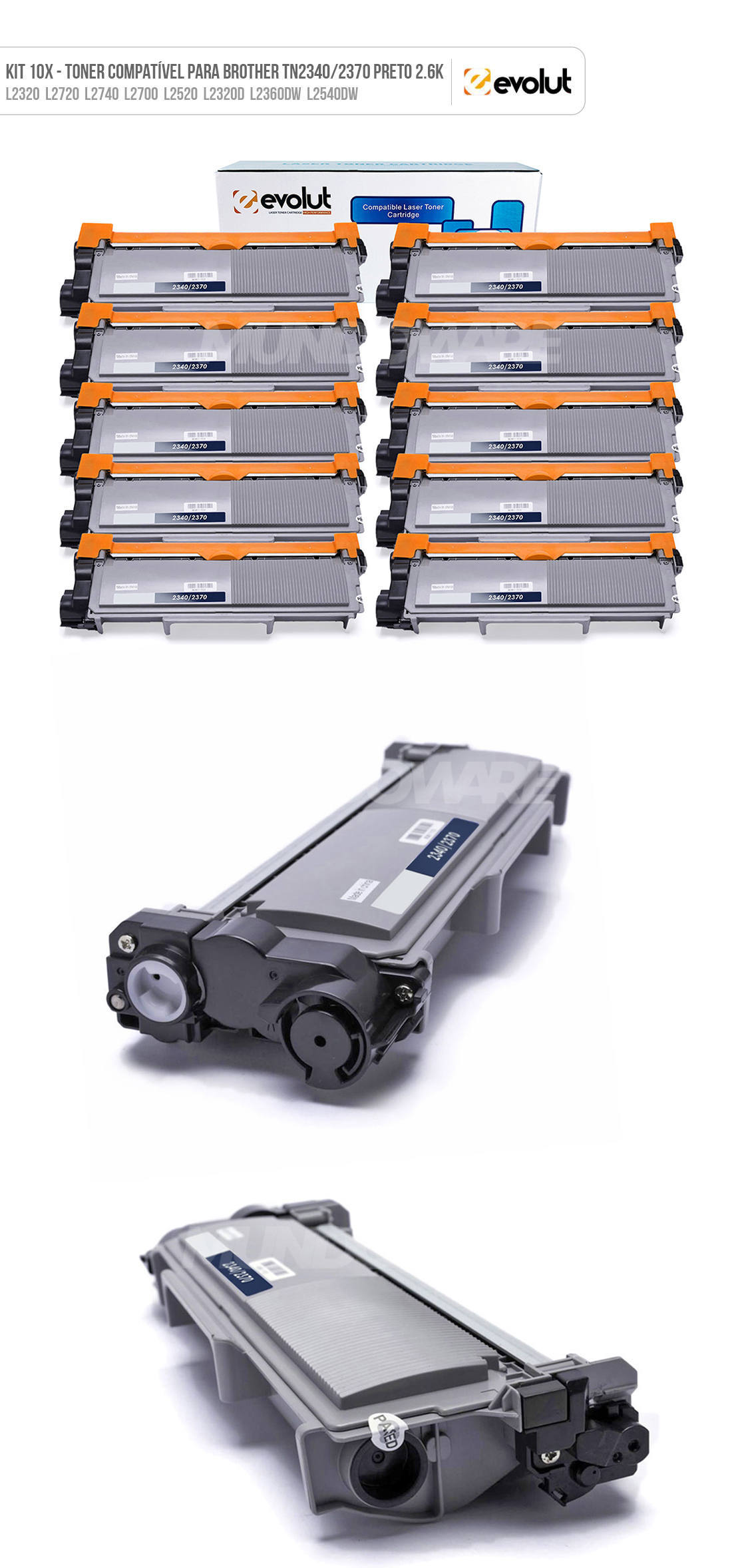Kit 10x Toner Compatível para Brother TN2340 Evolut para L2540dw L2340dw L2360dn L2560dw L2720dw L2360dw Preto 2.600 Kit 10x Toner Compatível para Brother TN2340 Evolut para L2540dw L2340dw L2360dn L2560dw L2720dw L2360dw Preto 2.600