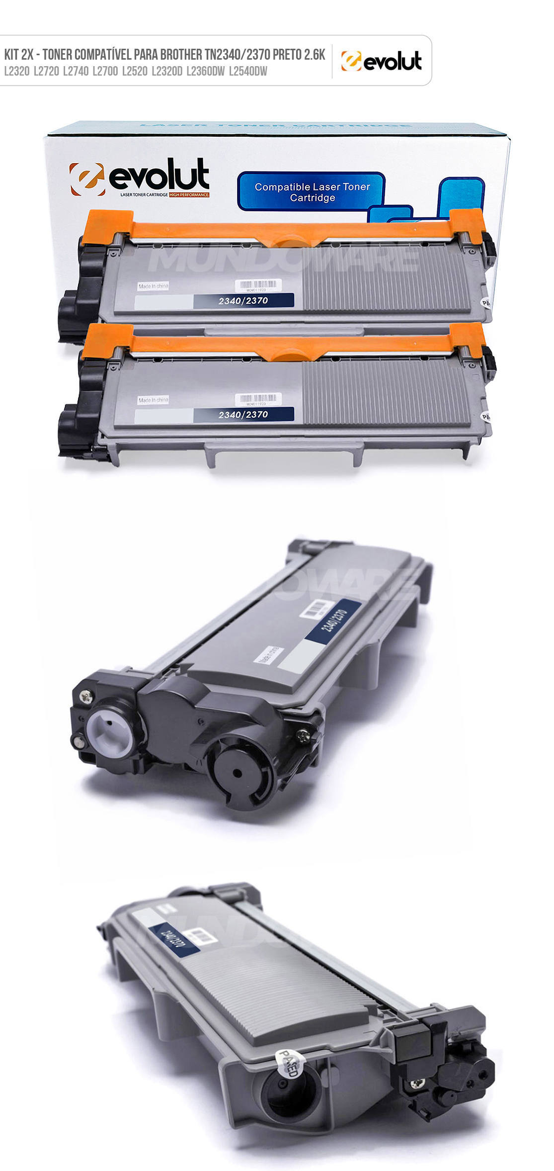 Kit 2x Toner Compatível para Brother TN2340 Evolut para L2540dw L2340dw L2360dn L2560dw L2720dw L2360dw Preto 2.600 Kit 2x Toner Compatível para Brother TN2340 Evolut para L2540dw L2340dw L2360dn L2560dw L2720dw L2360dw Preto 2.600