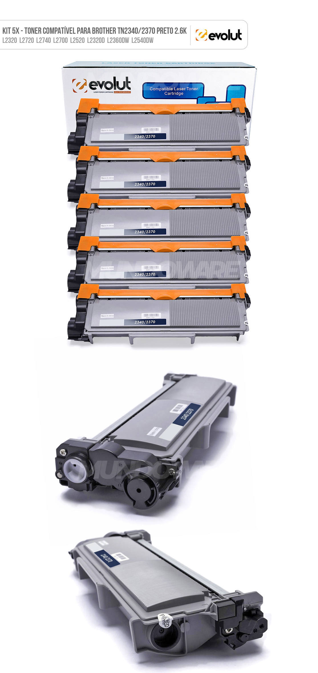 Kit 5x Toner Compatível para Brother TN2340 Evolut para L2540dw L2340dw L2360dn L2560dw L2720dw L2360dw Preto 2.600 Kit 5x Toner Compatível para Brother TN2340 Evolut para L2540dw L2340dw L2360dn L2560dw L2720dw L2360dw Preto 2.600