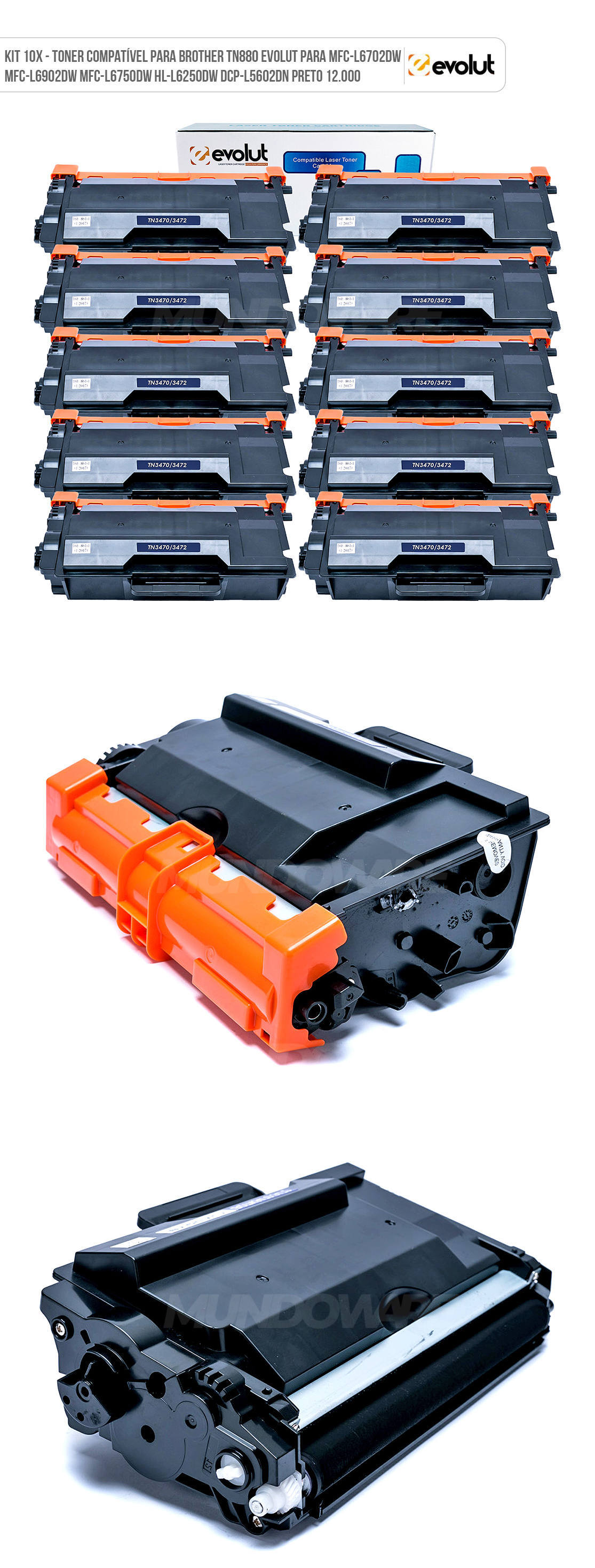 Kit 10x Toner Compatível para Brother TN-3472 Evolut para L5652 L5202 L6202 L6402 L5602 L6902 L5902 L6702 Preto 12.000 Kit 10x Toner Compatível para Brother TN-3472 Evolut para L5652 L5202 L6202 L6402 L5602 L6902 L5902 L6702 Preto 12.000