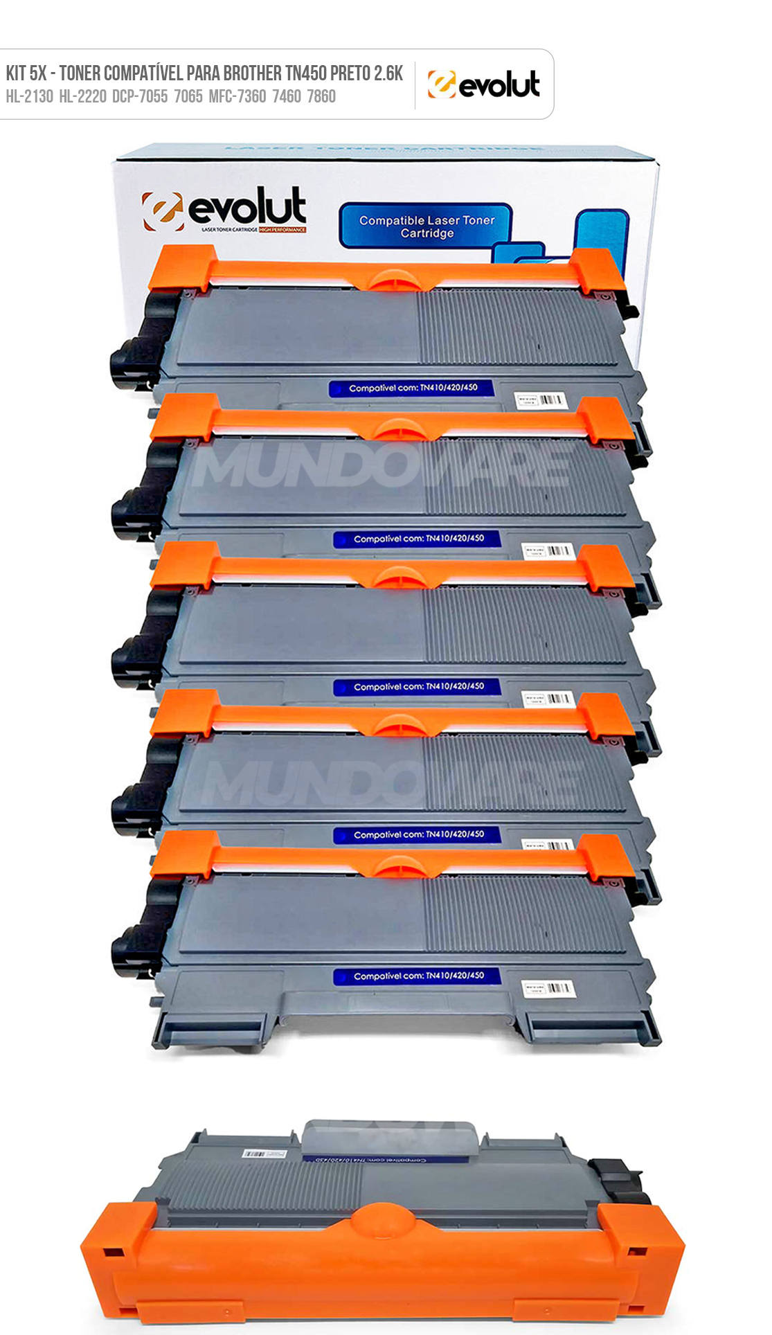 Kit 5x Toner Compatível com Brother TN450 TN420 TN410 Evolut para HL2220 HL2230 HL2240 HL2250 HL2270 HL2280 Preto 2.600 Kit 5x Toner Compatível com Brother TN450 TN420 TN410 Evolut para HL2220 HL2230 HL2240 HL2250 HL2270 HL2280 Preto 2.600