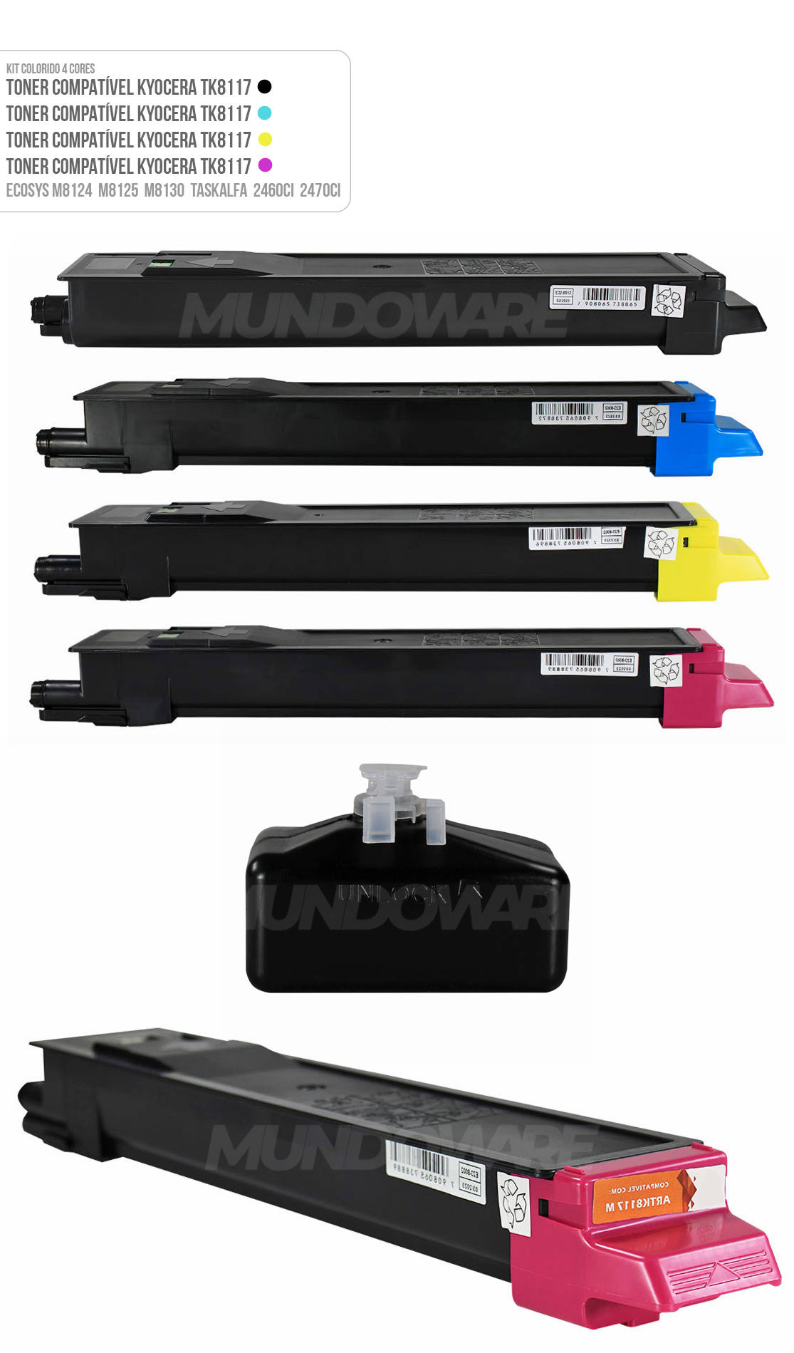 Kit 4 Cores Toner Compatível para Kyocera TK8117 TK-8117 para M8124cidn M8125cidn M8130cidn M8124 TASKalfa 2460ci 2470ci