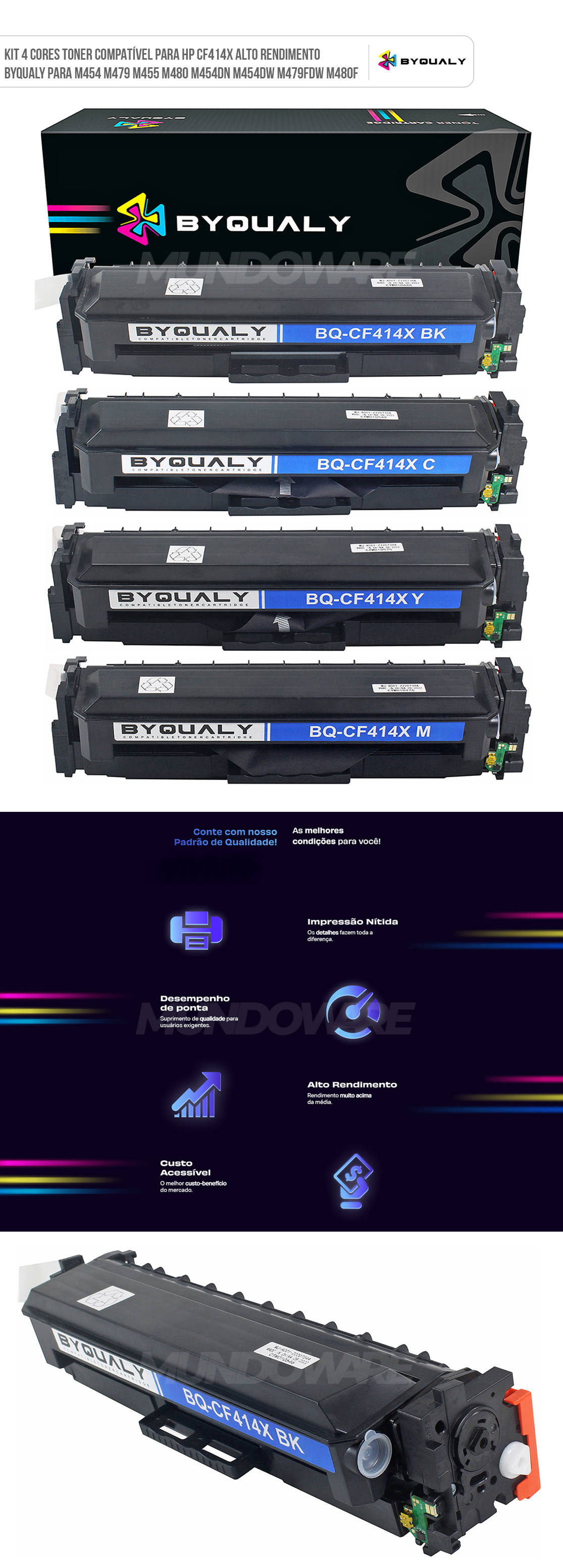 Kit Colorido Toner Compatível para HP CF414X Alto Rendimento ByQualy para M454 M479 M455 M480 M454dn M454dw M479fdw M480f Kit 4 Cores Toner Compatível para HP CF414X Alto Rendimento ByQualy para M454 M479 M455 M480 M454dn M454dw M479fdw M480f
