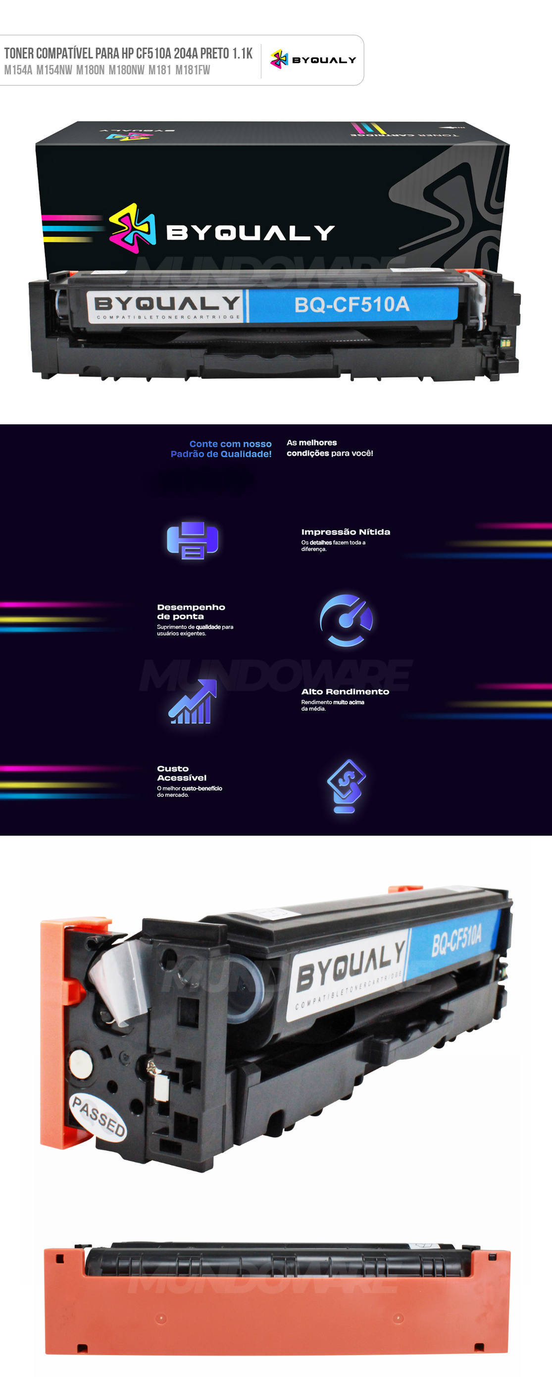Toner Compatvel com HP CF-510A para M154a M154nw M180n M180nw M181 M181fw M-154nw 180nw ByQualy Preto 1.100