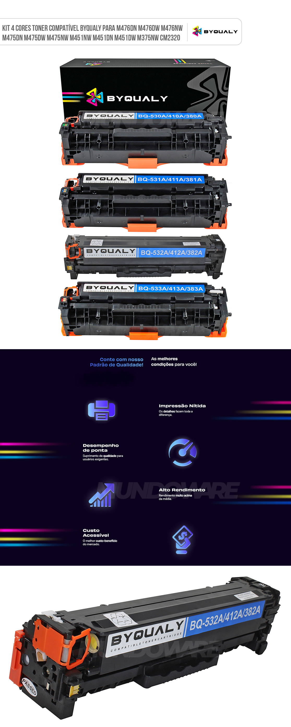 Kit 4 Cores Toner Compatível ByQualy para M476dn M476dw M476nw M475dn M475dw M475nw M451nw M451dn M451dw M375nw CM2320 Kit Colorido Toner Compatível ByQualy para M476dn M476dw M476nw M475dn M475dw M475nw M451nw M451dn M451dw M375nw CM2320