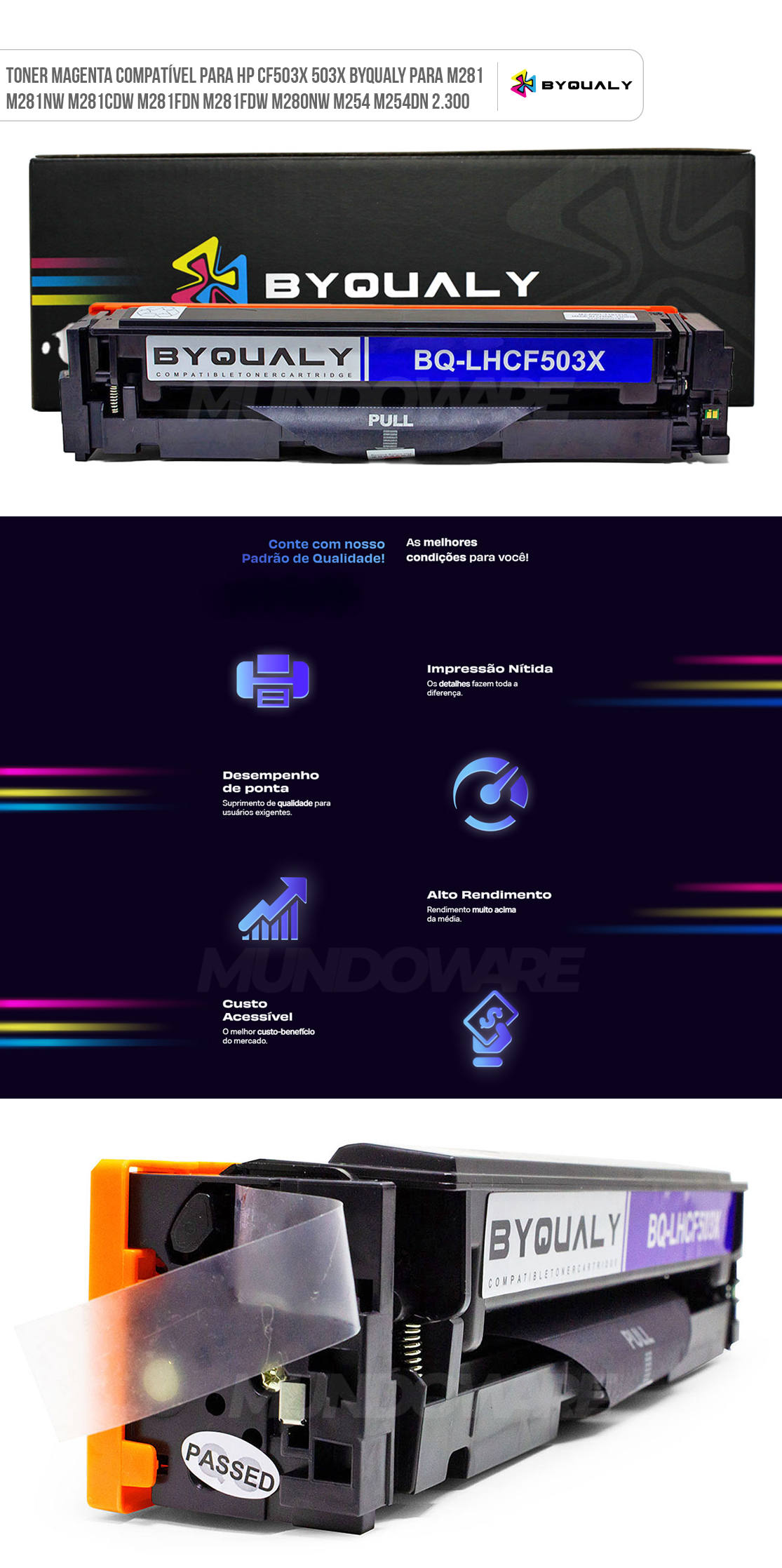 Cartucho de Toner Magenta Compatível para HP CF503X 503X ByQualy para M281 M281nw M281cdw M281fdn M281fdw M280nw M254 M254dn 2.300 Toner Magenta Compatível para HP CF503X 503X ByQualy para M281 M281nw M281cdw M281fdn M281fdw M280nw M254 M254dn 2.300