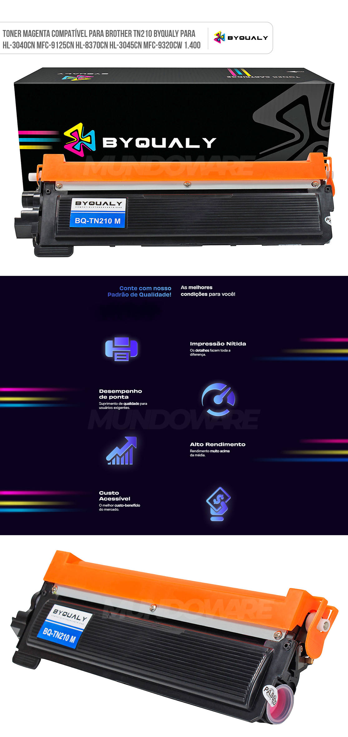 Toner Magenta Compatível para Brother TN-210 ByQualy para HL-3040cn MFC-9125cn HL-8370cn HL-3045cn MFC-9320cw 1.400 Toner Magenta Compatível para Brother TN210 ByQualy para HL-3040cn MFC-9125cn HL-8370cn HL-3045cn MFC-9320cw 1.400
