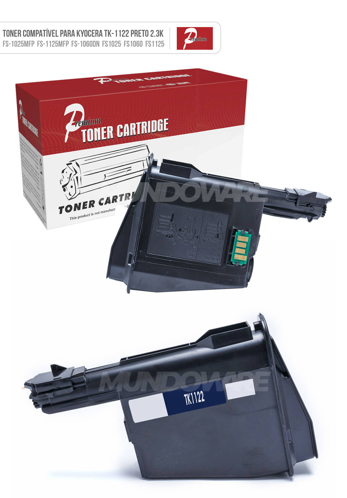 Toner Compatível para Kyocera TK1122 TK-1122 para FS-1025mfp FS-1125mfp FS-1060dn FS1025 FS1125 Premium Preto 2.300