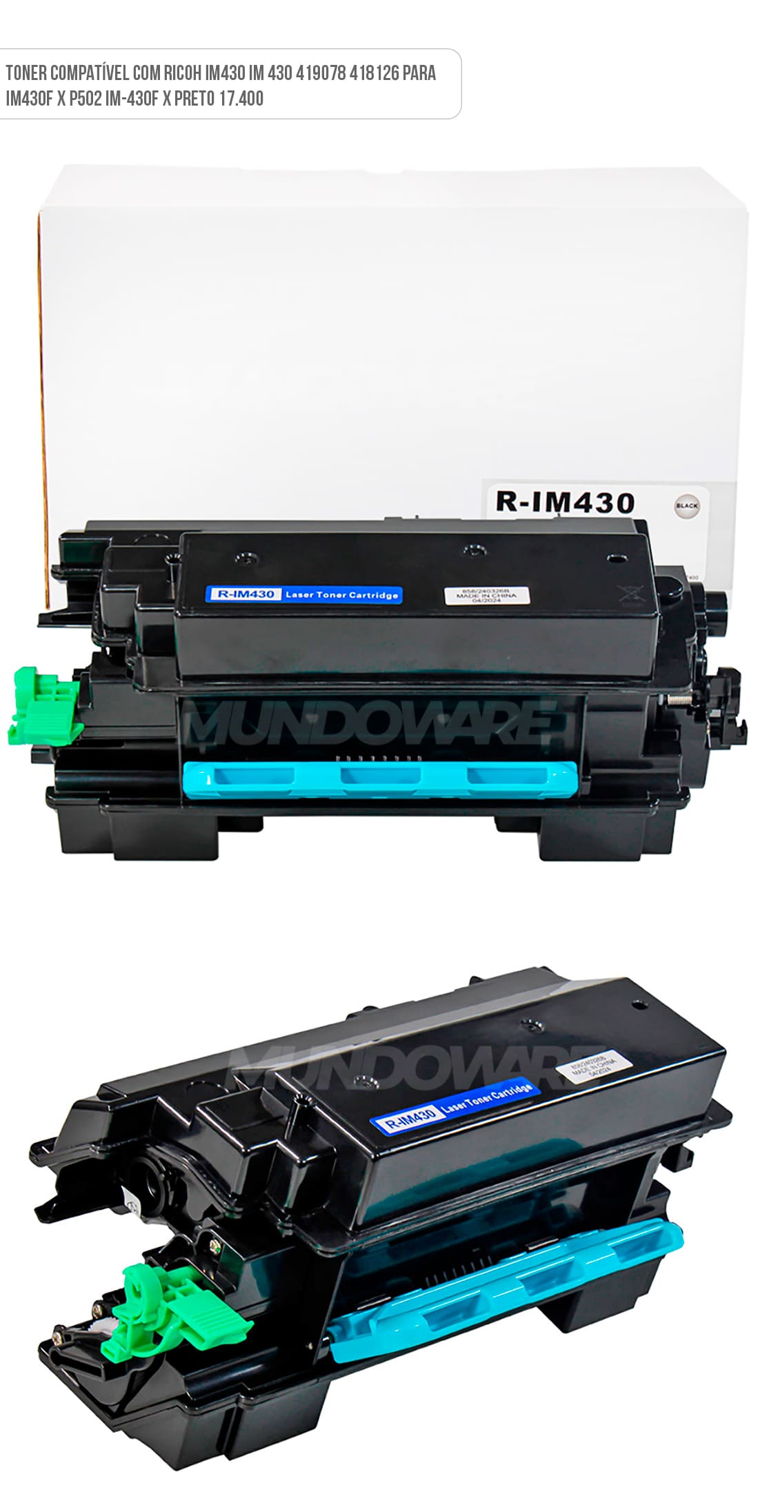 Cartucho de Toner Compatível com Ricoh IM430 IM 430 419078 418126 para IM430F X P502 IM-430F X Preto 17.400 Toner Compatível com Ricoh IM430 IM 430 419078 418126 para IM430F X P502 IM-430F X Preto 17.400