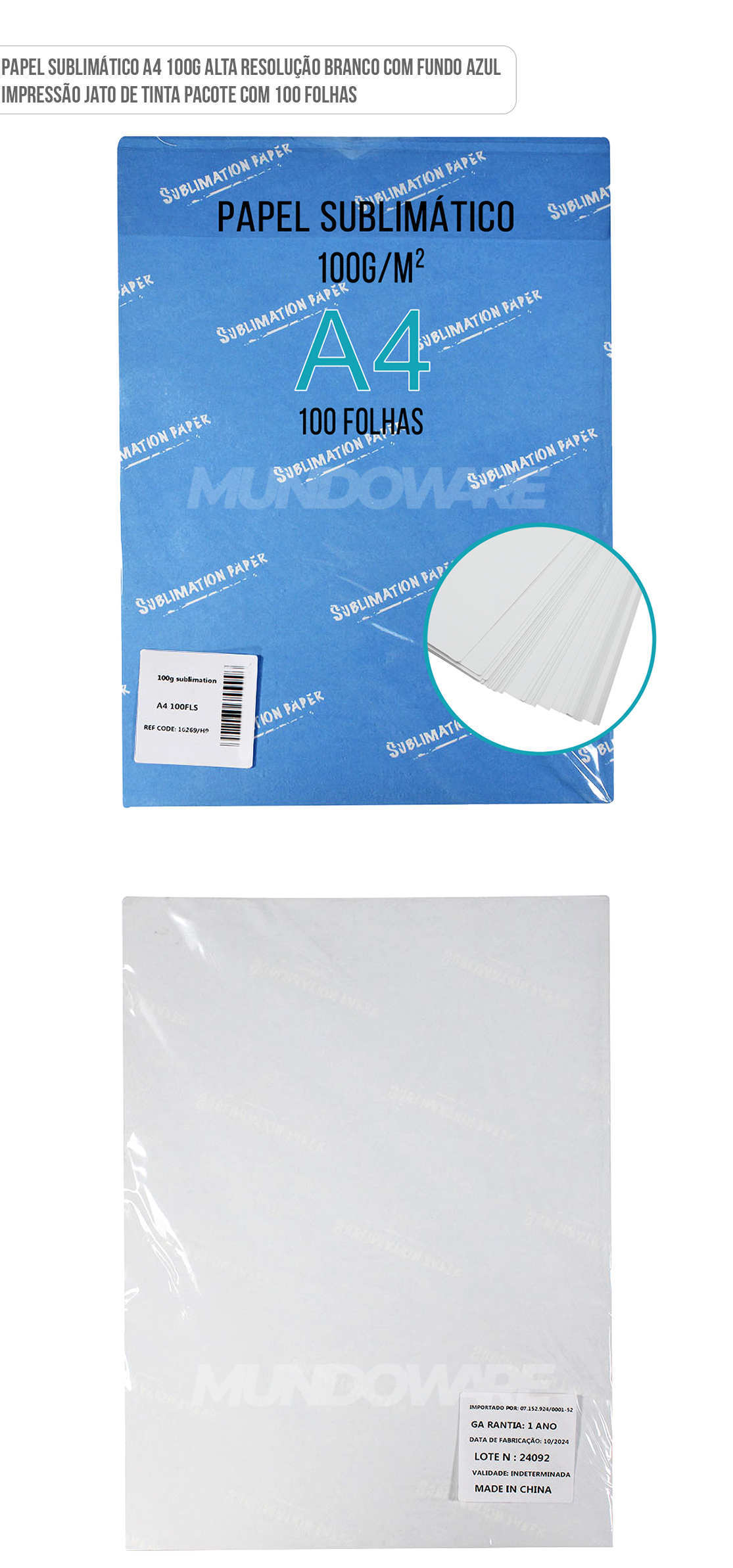 Papel Sublimatico Fundo Azul A4 100g osco Alta Resolução para Impressão Jato de Tinta Pacote com 100 Folhas Papel Sublimático Fundo Azul A4 100g osco Alta Resolução para Impressão Jato de Tinta Pacote com 100 Folhas